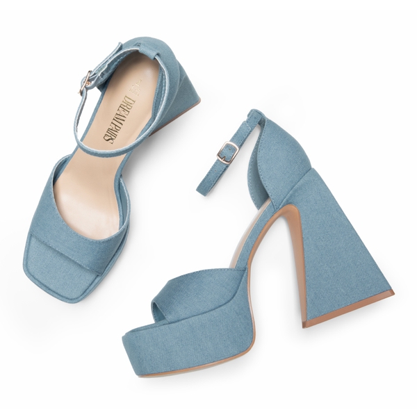 Chunky Ankle-Strap Platform Heel Sandals - DENIM BLUE - 6