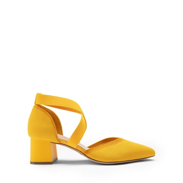 Pointed Toe Criss Cross Pumps - YELLOW-ECO - 3