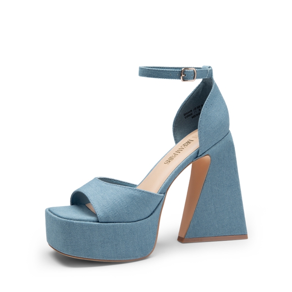 Chunky Ankle-Strap Platform Heel Sandals - DENIM BLUE -  0