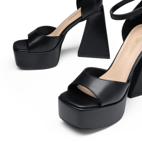 Chunky Ankle-Strap Platform Heel Sandals - BLACK-PU - 4