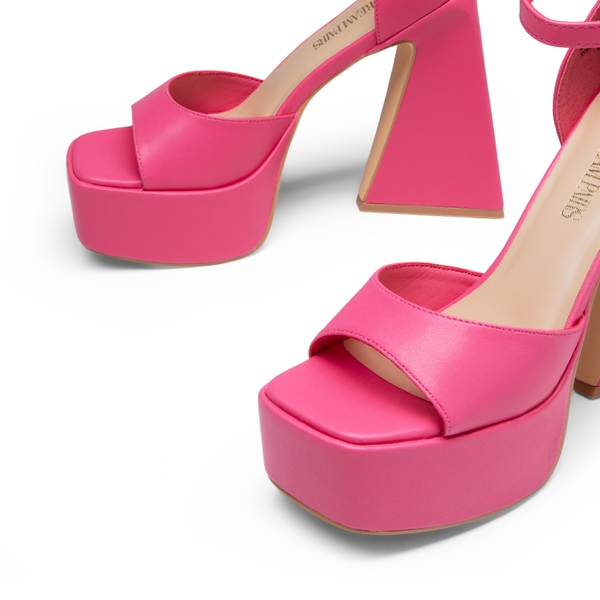 Chunky Ankle-Strap Platform Heel Sandals - HOT PINK-PU - 4