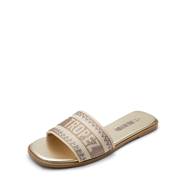 Square Toe Flat Slide Sandals - GOLD-RHINESTONE -  0