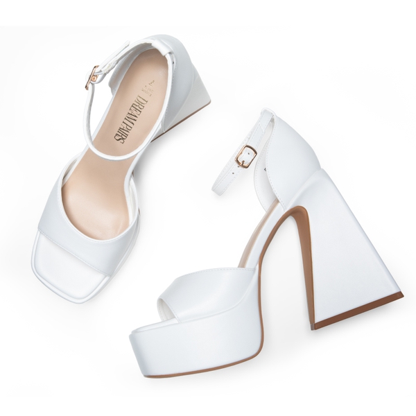 Chunky Ankle-Strap Platform Heel Sandals - WHITE-PU - 5