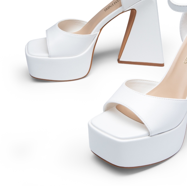 Chunky Ankle-Strap Platform Heel Sandals - WHITE-PU - 6