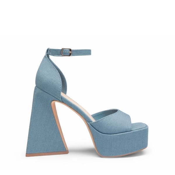 Chunky Ankle-Strap Platform Heel Sandals - DENIM BLUE - 3