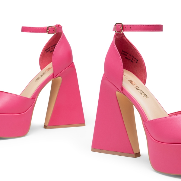 Chunky Ankle-Strap Platform Heel Sandals - HOT PINK-PU - 5