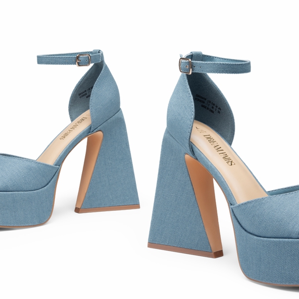 Chunky Ankle-Strap Platform Heel Sandals - DENIM BLUE - 4