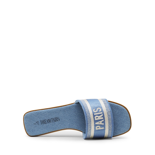 Square Toe Flat Slide Sandals - DENIM BLUE-CANVAS - 4