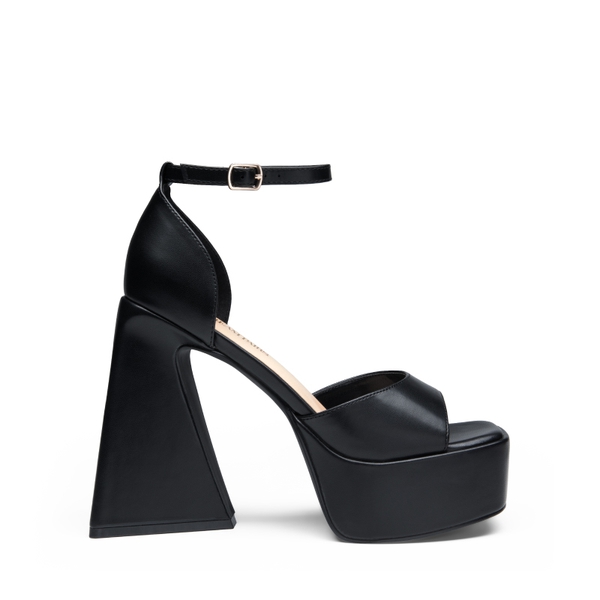 Chunky Ankle-Strap Platform Heel Sandals - BLACK-PU - 3