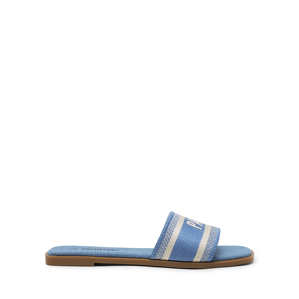 Square Toe Flat Slide Sandals - DENIM BLUE-CANVAS - 3