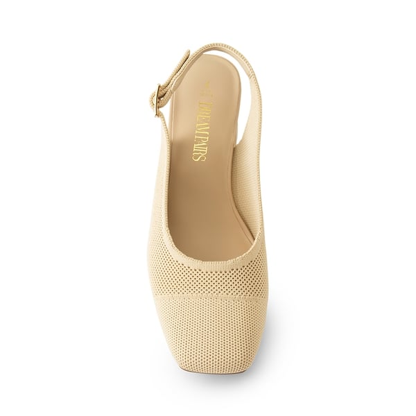 Slingback Knitted Square Toe Pumps - APRICOT - 3