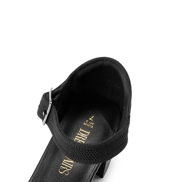 Square Toe Knitted Block Heel Pumps - BLACK - 7