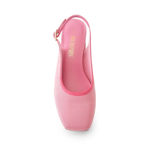 Slingback Knitted Square Toe Pumps - PINK - 3