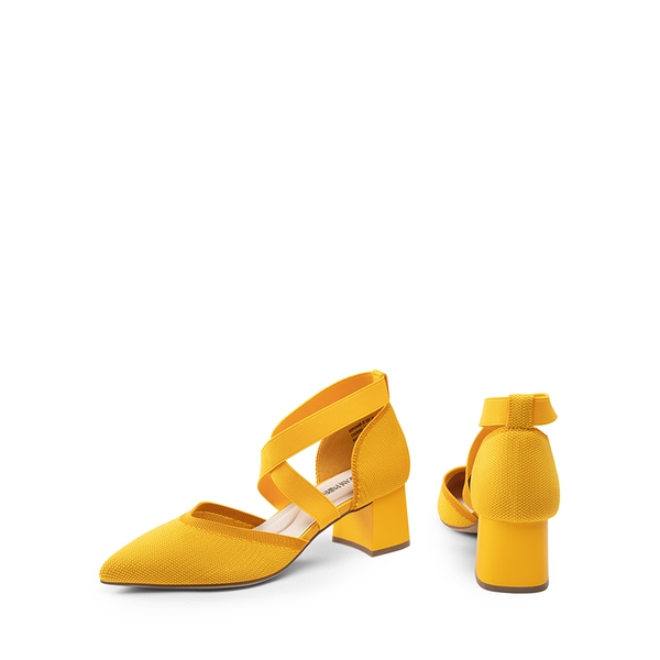 Pointed Toe Criss Cross Pumps - YELLOW-ECO - 5