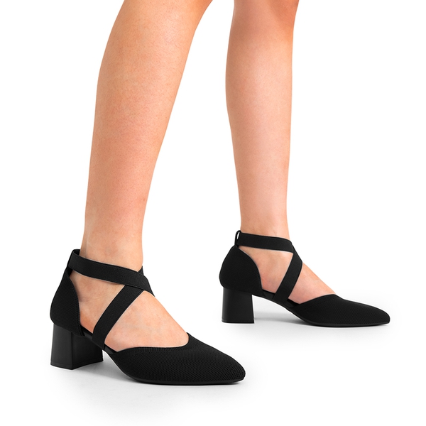 Pointed Toe Criss Cross Pumps - BLACK-ECO - 2