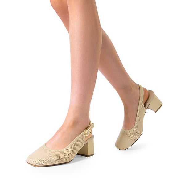 Slingback Knitted Square Toe Pumps - APRICOT - 1