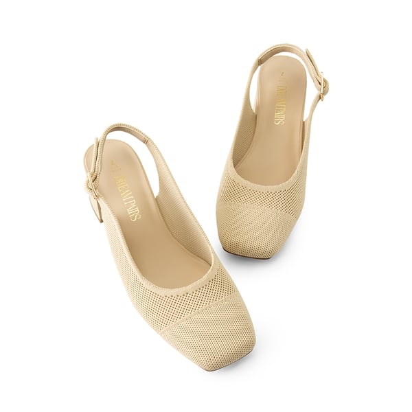 Slingback Knitted Square Toe Pumps - APRICOT - 4