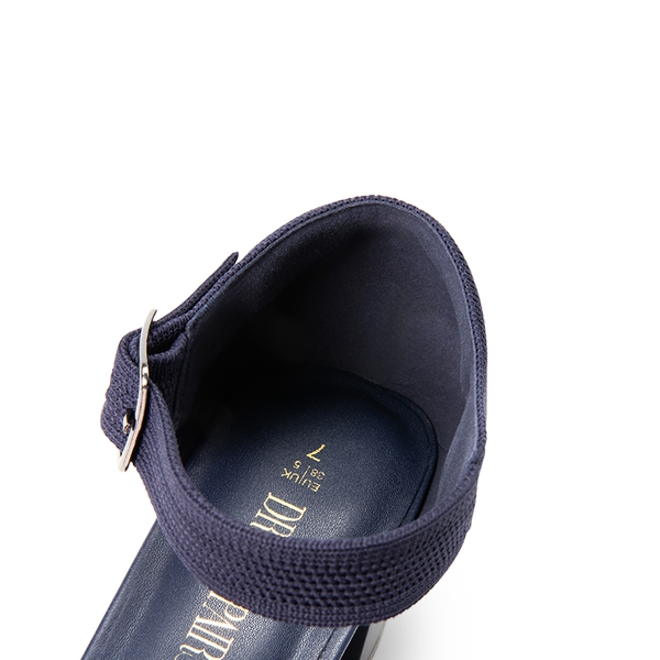 Square Toe Knitted Block Heel Pumps - NAVY - 7