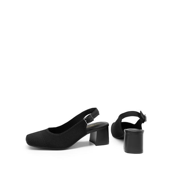 Slingback Knitted Square Toe Pumps - BLACK - 5