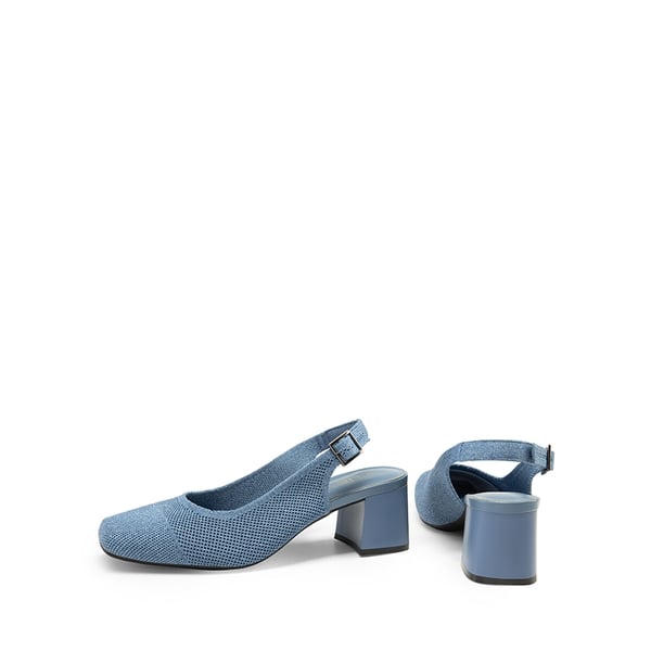 Slingback Knitted Square Toe Pumps - DENIM BLUE - 5