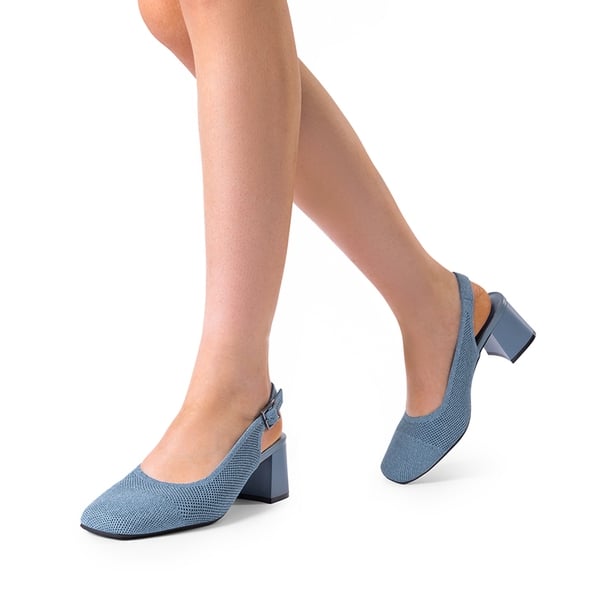 Slingback Knitted Square Toe Pumps - DENIM BLUE - 1
