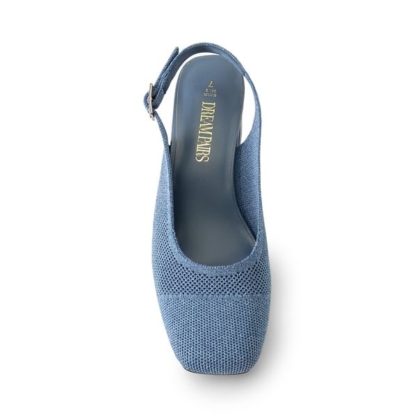 Slingback Knitted Square Toe Pumps - DENIM BLUE - 3