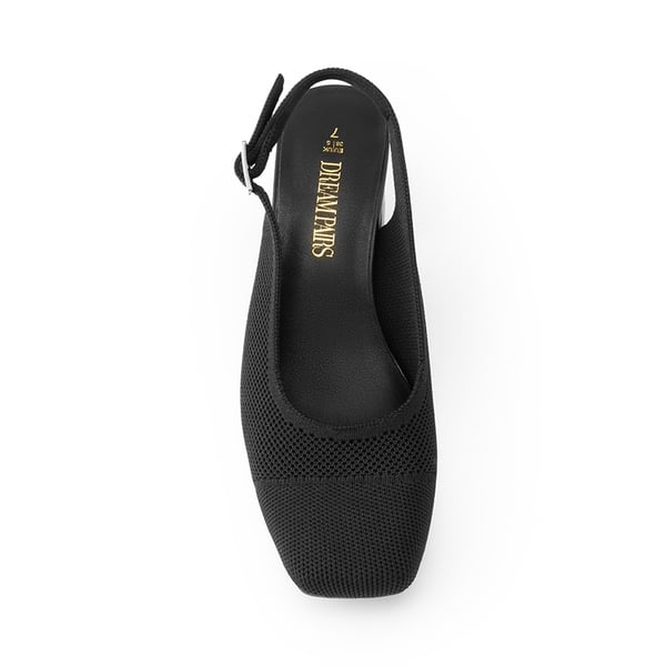 Slingback Knitted Square Toe Pumps - BLACK - 3
