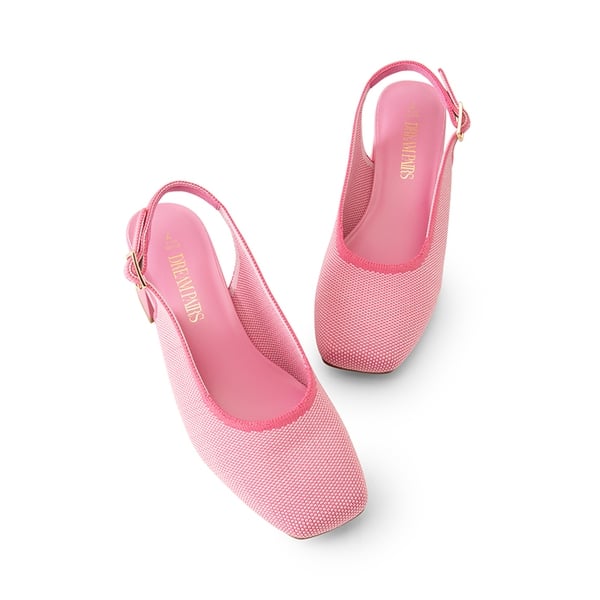 Slingback Knitted Square Toe Pumps - PINK - 4