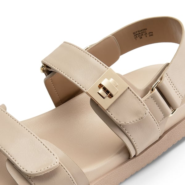Hook And Loop Straps Flat Sandals - NUDE - 4
