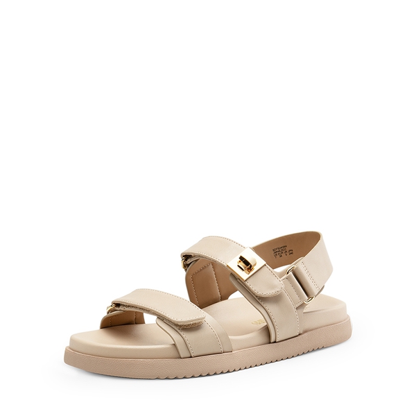 Hook And Loop Straps Flat Sandals - NUDE -  0