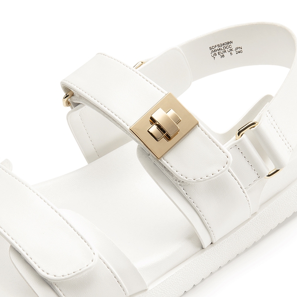 Hook And Loop Straps Flat Sandals - WHITE - 4