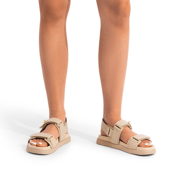 Hook And Loop Straps Flat Sandals - NUDE - 2