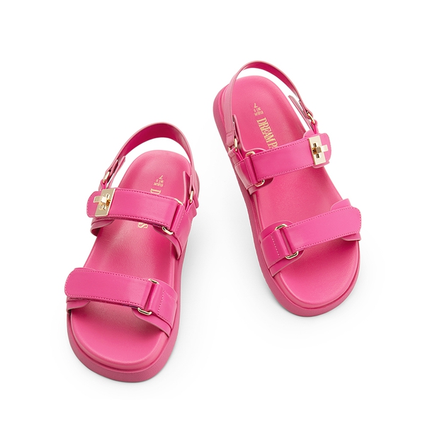 Hook And Loop Straps Flat Sandals - HOT PINK - 6