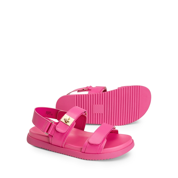 Hook And Loop Straps Flat Sandals - HOT PINK - 5