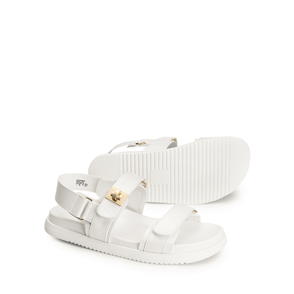 Hook And Loop Straps Flat Sandals - WHITE - 5