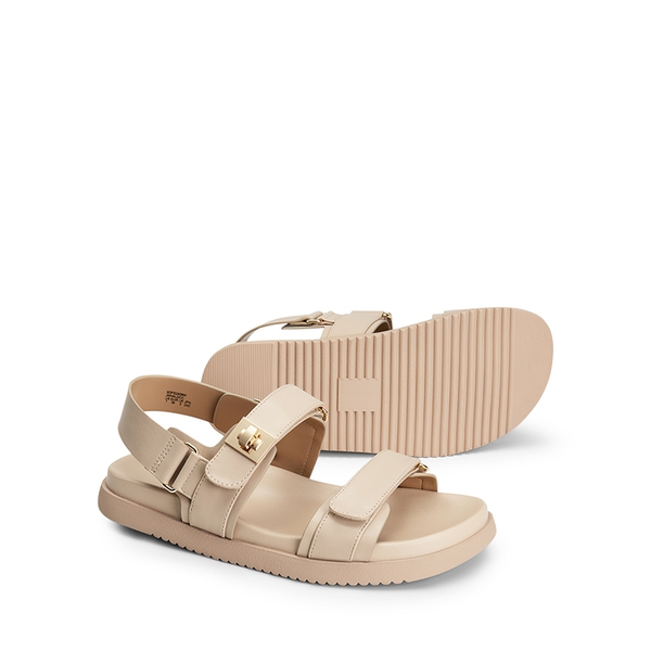 Hook And Loop Straps Flat Sandals - NUDE - 5