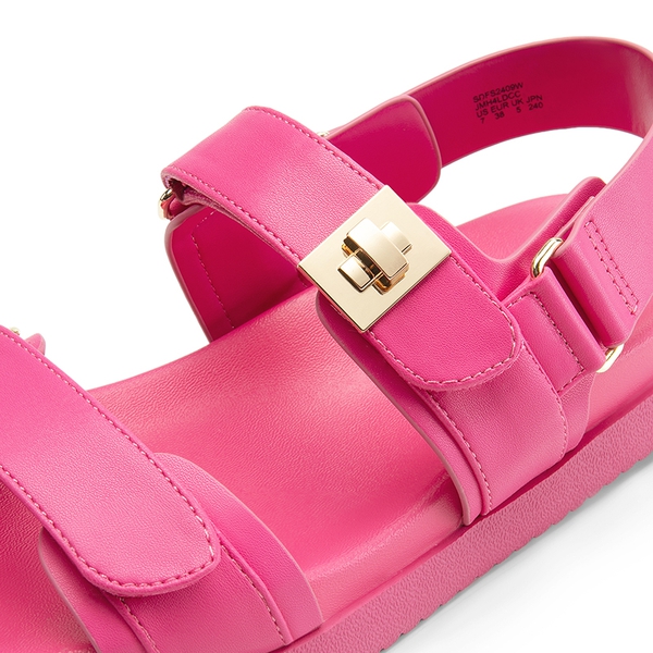 Hook And Loop Straps Flat Sandals - HOT PINK - 4