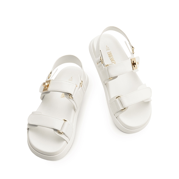 Hook And Loop Straps Flat Sandals - WHITE - 6