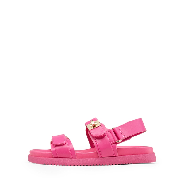 Hook And Loop Straps Flat Sandals - HOT PINK - 3