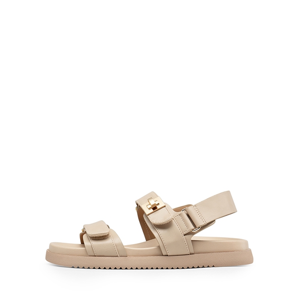 Hook And Loop Straps Flat Sandals - NUDE - 3