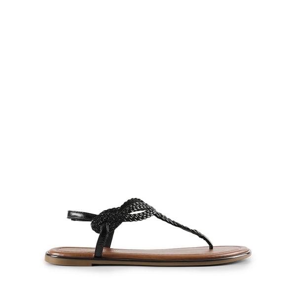 Comfortable T-Strap Thong Flat Sandals - BLACK - 3