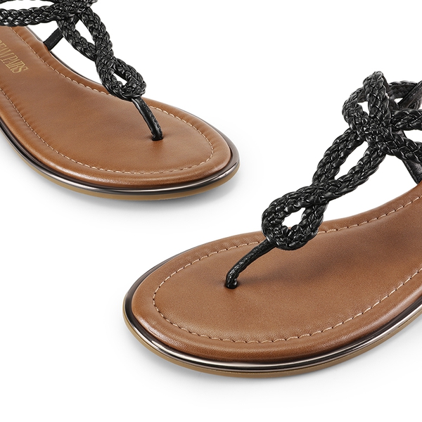 Comfortable T-Strap Thong Flat Sandals - BLACK - 6