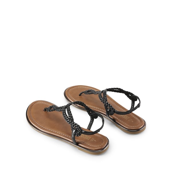 Comfortable T-Strap Thong Flat Sandals - BLACK - 5