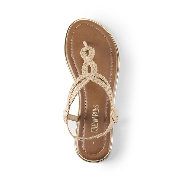 Comfortable T-Strap Thong Flat Sandals - NUDE - 4