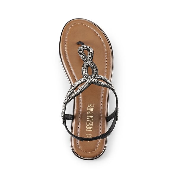Comfortable T-Strap Thong Flat Sandals - BLACK-RHINESTONE - 4