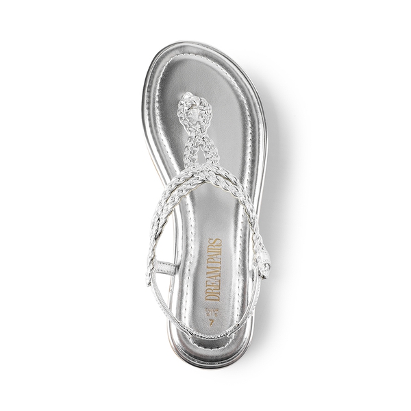 Comfortable T-Strap Thong Flat Sandals - SILVER - 4