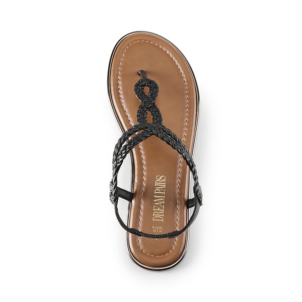 Comfortable T-Strap Thong Flat Sandals - BLACK - 4