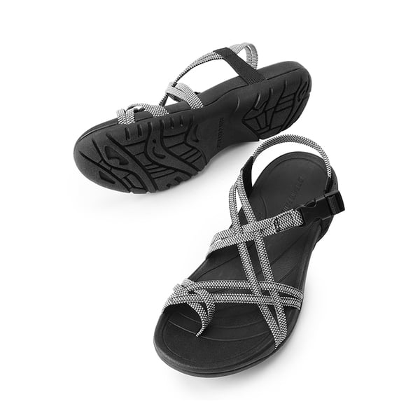 Arch Support Elastic Strap Athletic Sandals - BLACK WHITE - 7