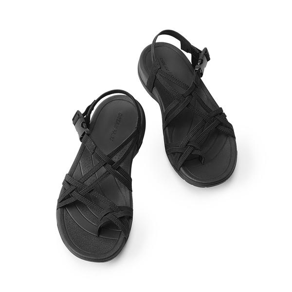Arch Support Elastic Strap Athletic Sandals - ALL BLACK - 6