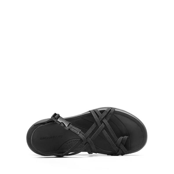 Arch Support Elastic Strap Athletic Sandals - ALL BLACK - 4